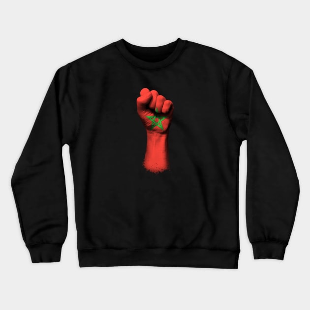 Flag of Morocco on a Raised Clenched Fist Crewneck Sweatshirt by jeffbartels